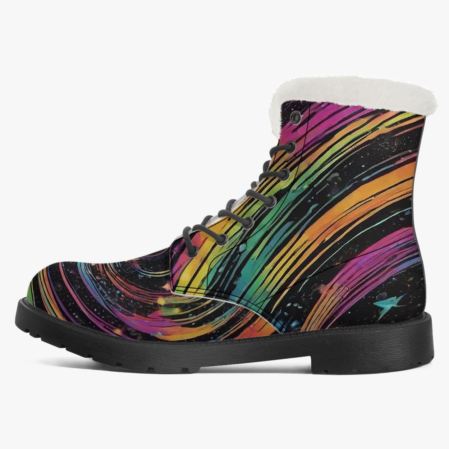 Psychedelic Space Faux Fur Leather Boots