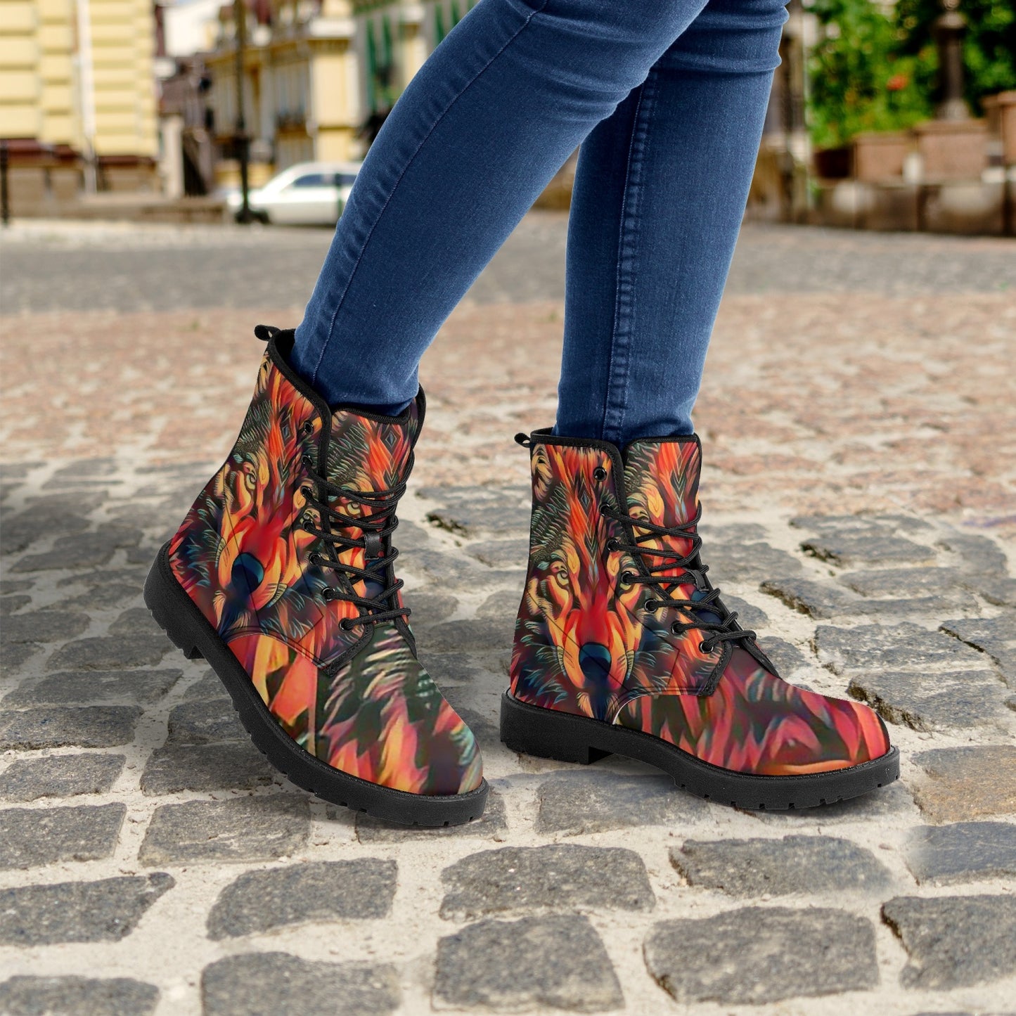 Wolf on Fire Leather Boots