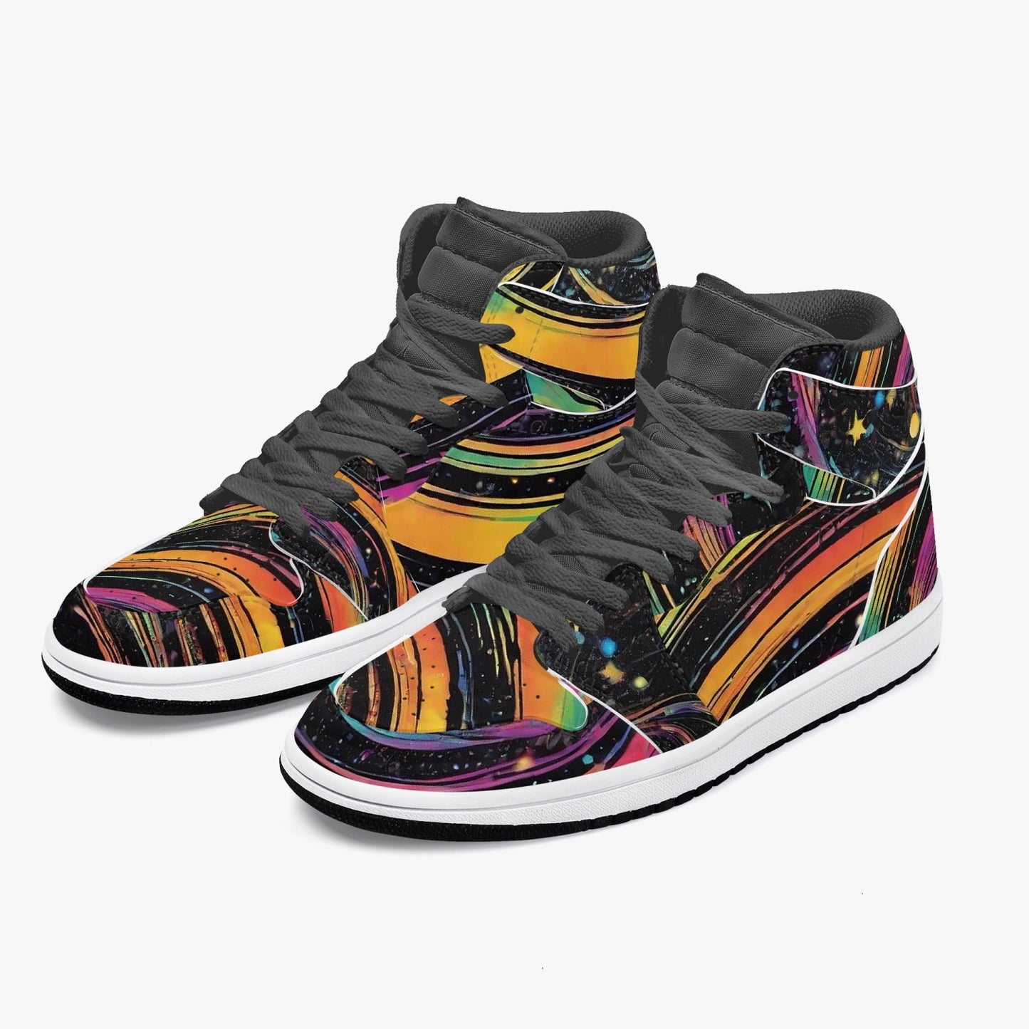 Psychedelic Space AJ1 Black High-Top Leather Sneakers