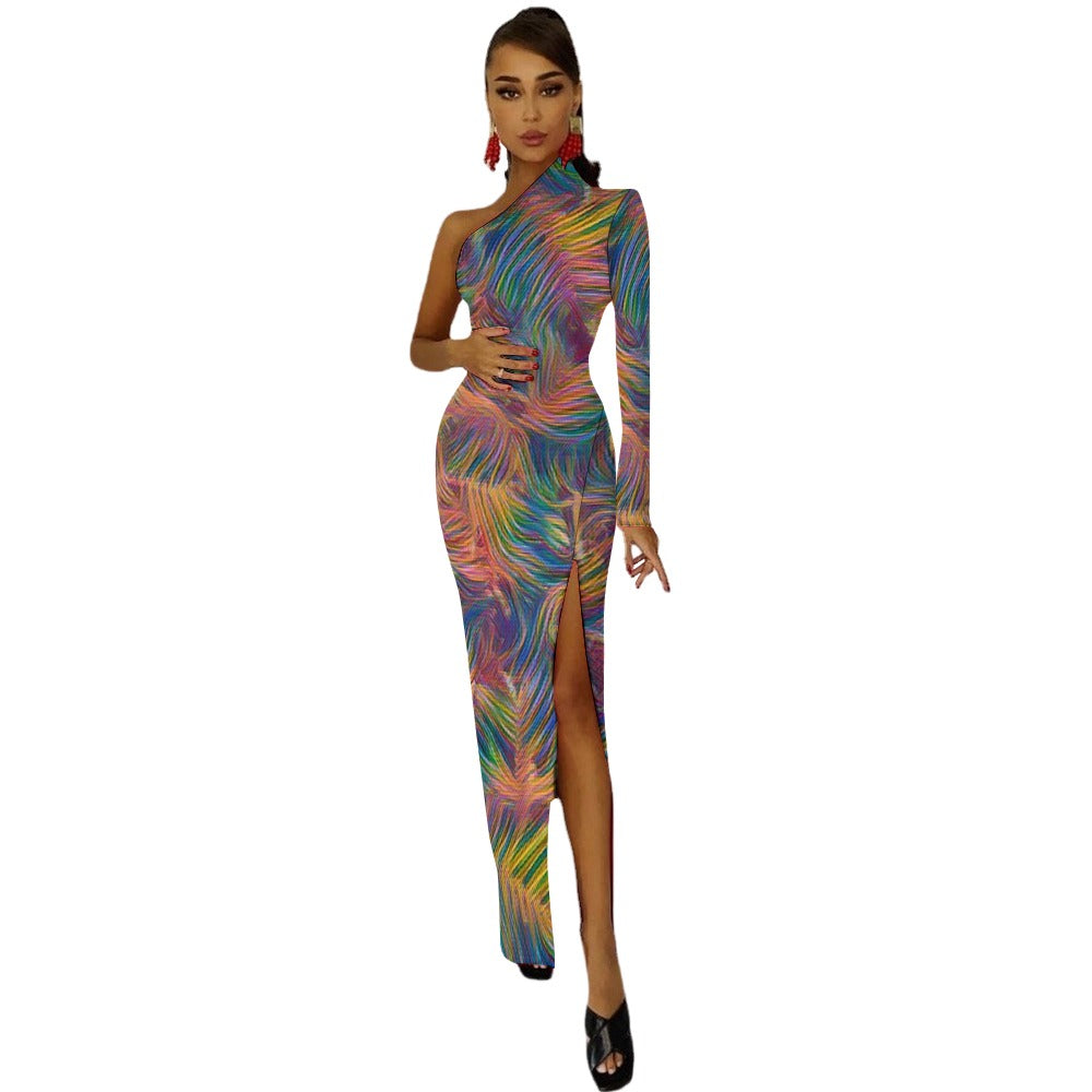 Colorful Whispers Half Sleeve Slit Dress