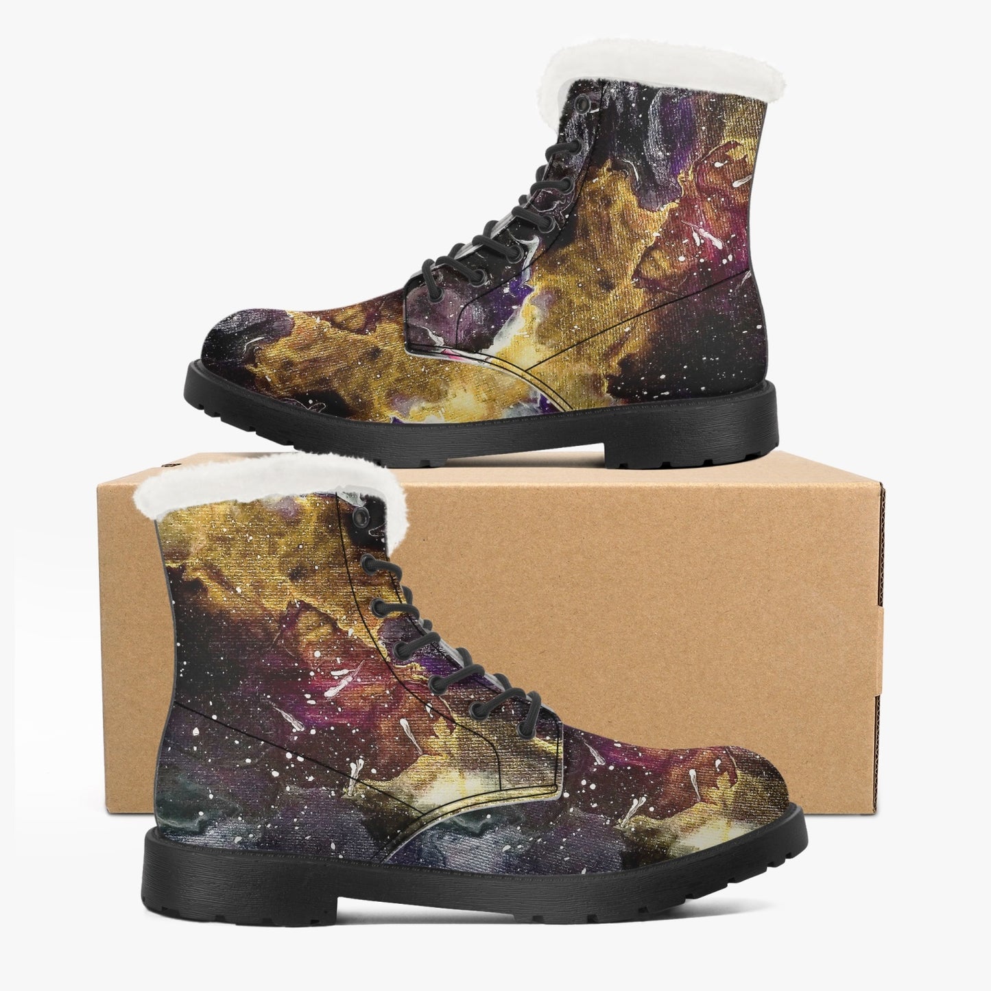 Galactic Clouds Faux Fur Leather Boots