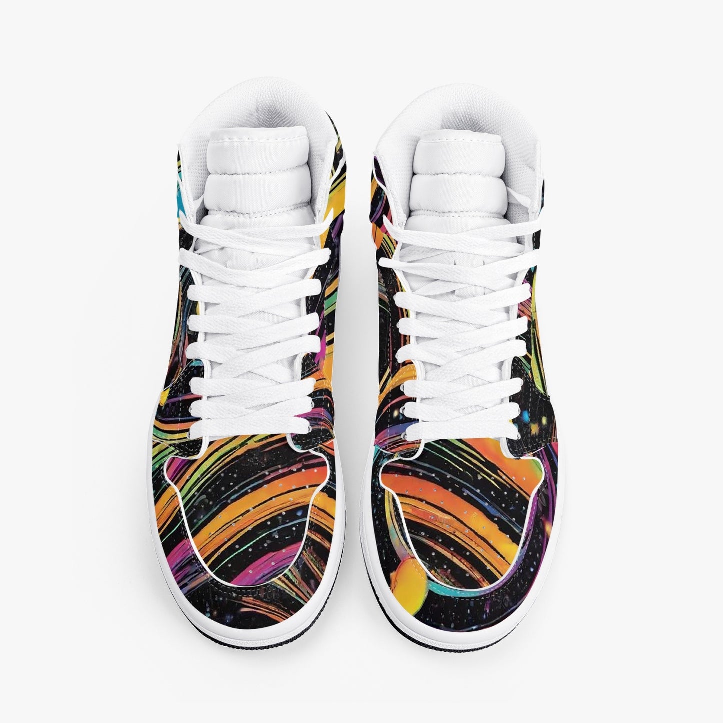 Psychedelic Space AJ1 Black High-Top Leather Sneakers