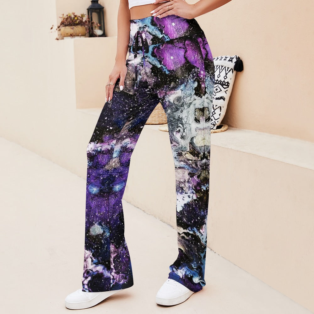 Purple/Blue Galaxy Straight Lace-Up Yoga Pants