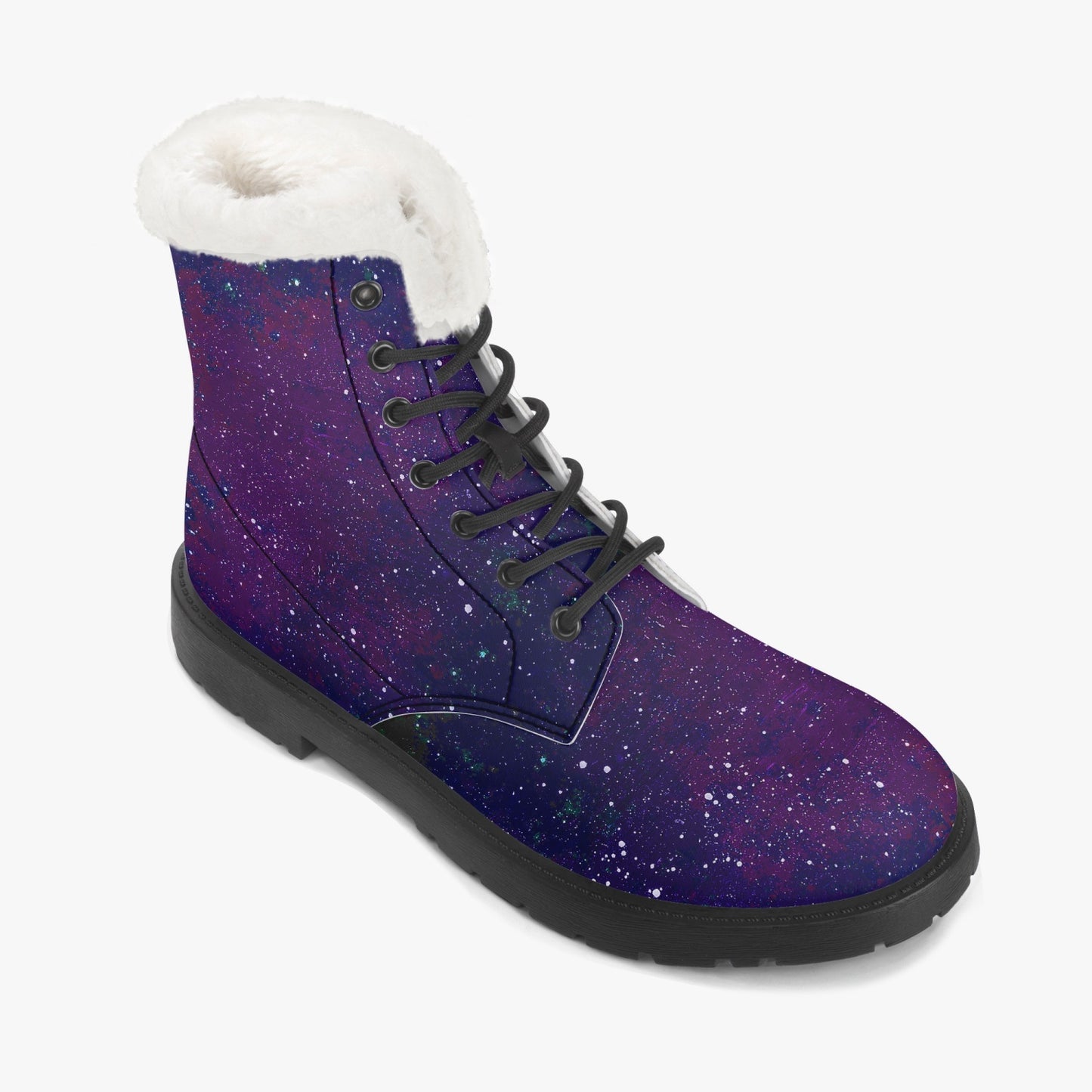 Galactic Atmosphere Purple Faux Fur Leather Boots