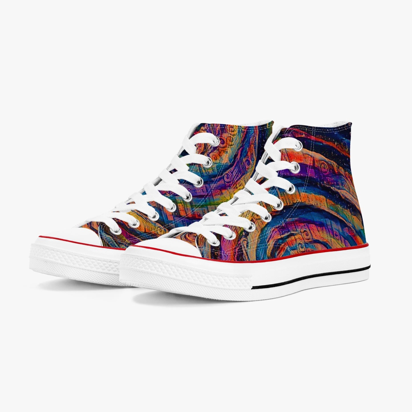 Galactic Rabbit Hole Rainbow High-Top Canvas Shoes - White