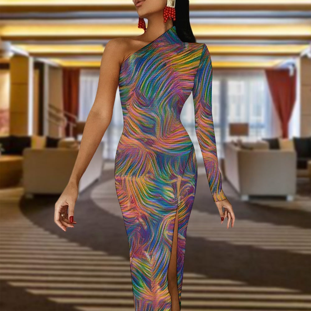 Colorful Whispers Half Sleeve Slit Dress