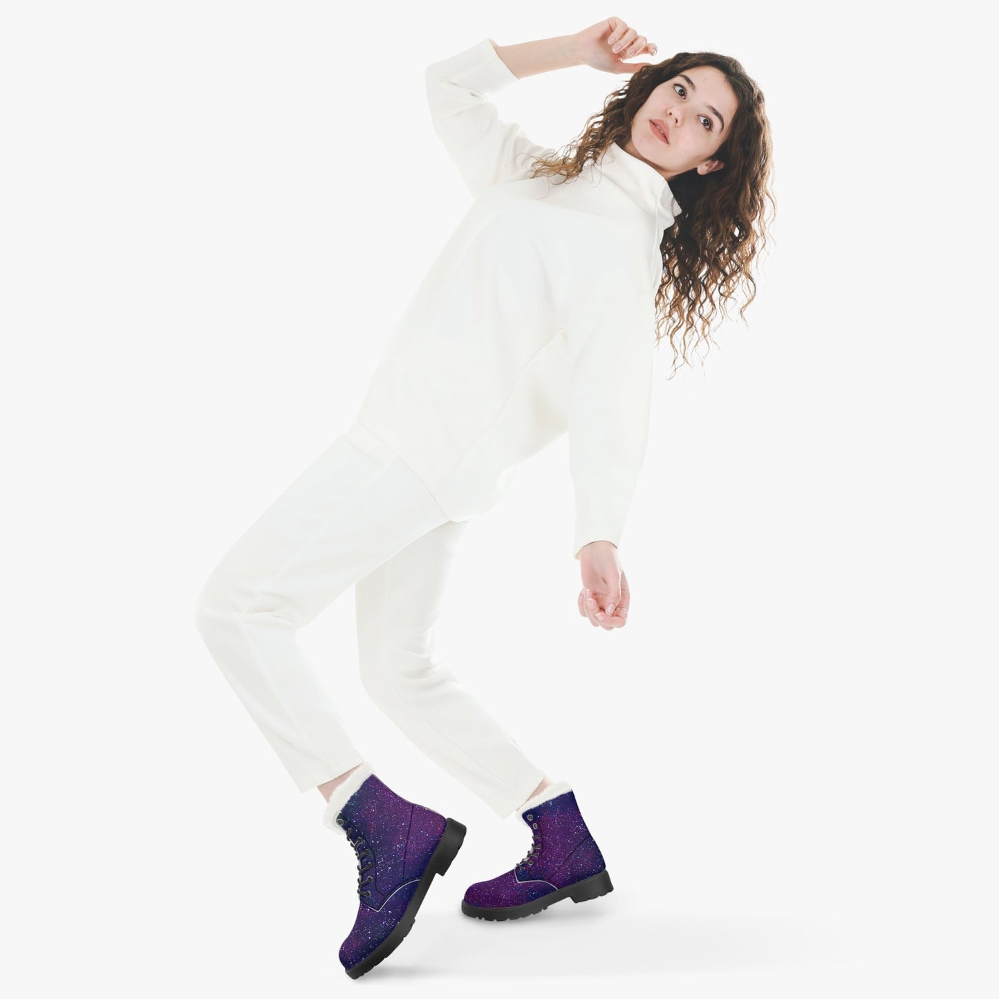 Galactic Atmosphere Purple Faux Fur Leather Boots