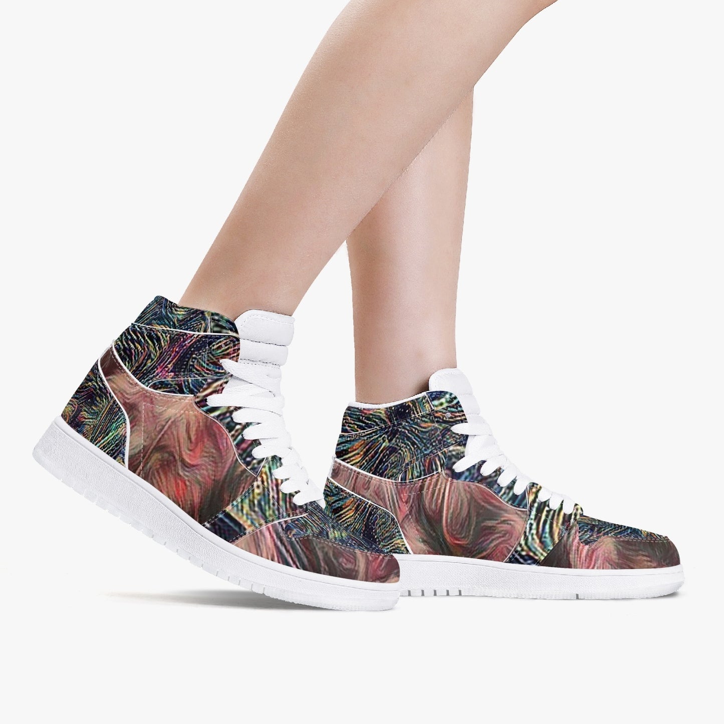 Psychedelic Trees High-Top Leather Sneakers - White