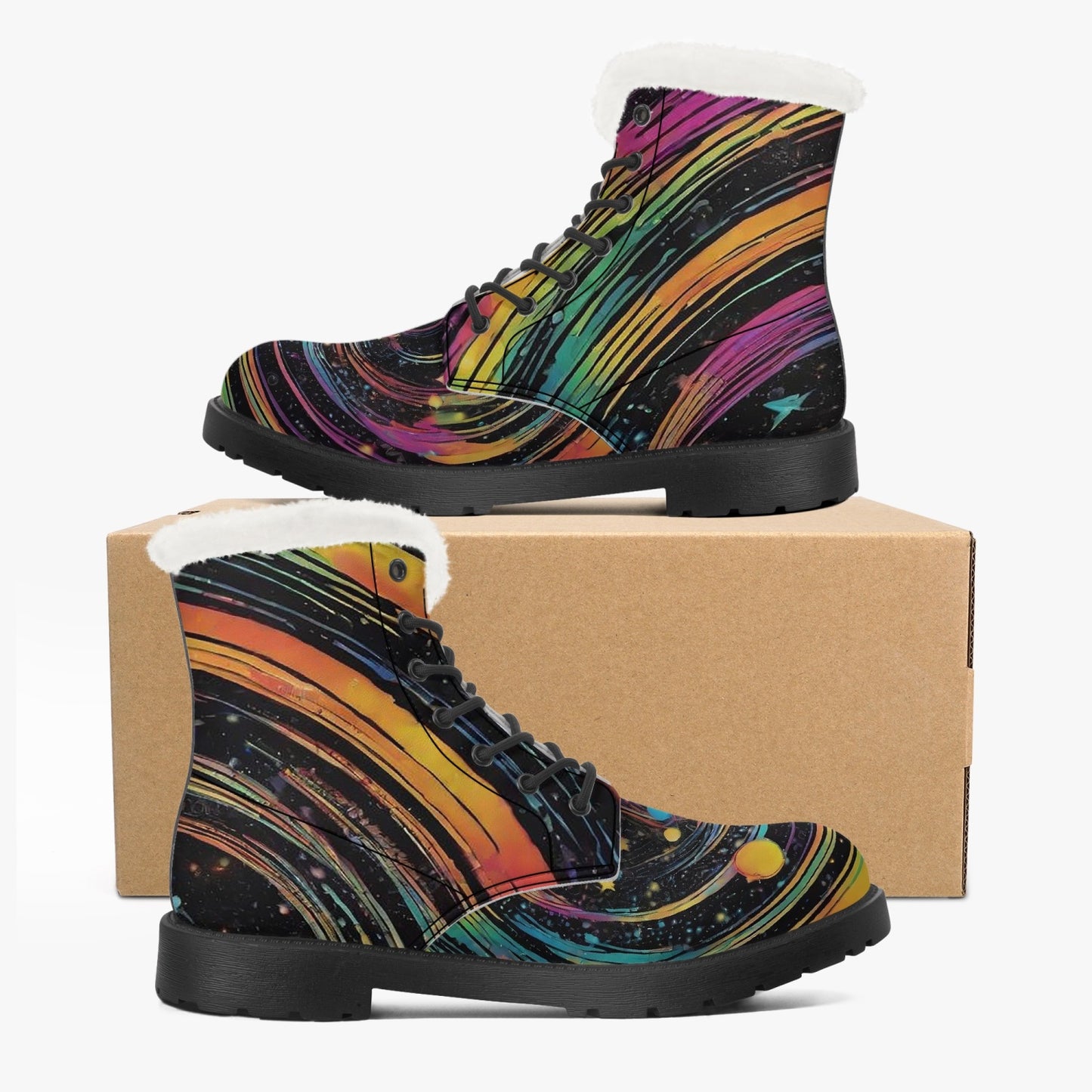 Psychedelic Space Faux Fur Leather Boots