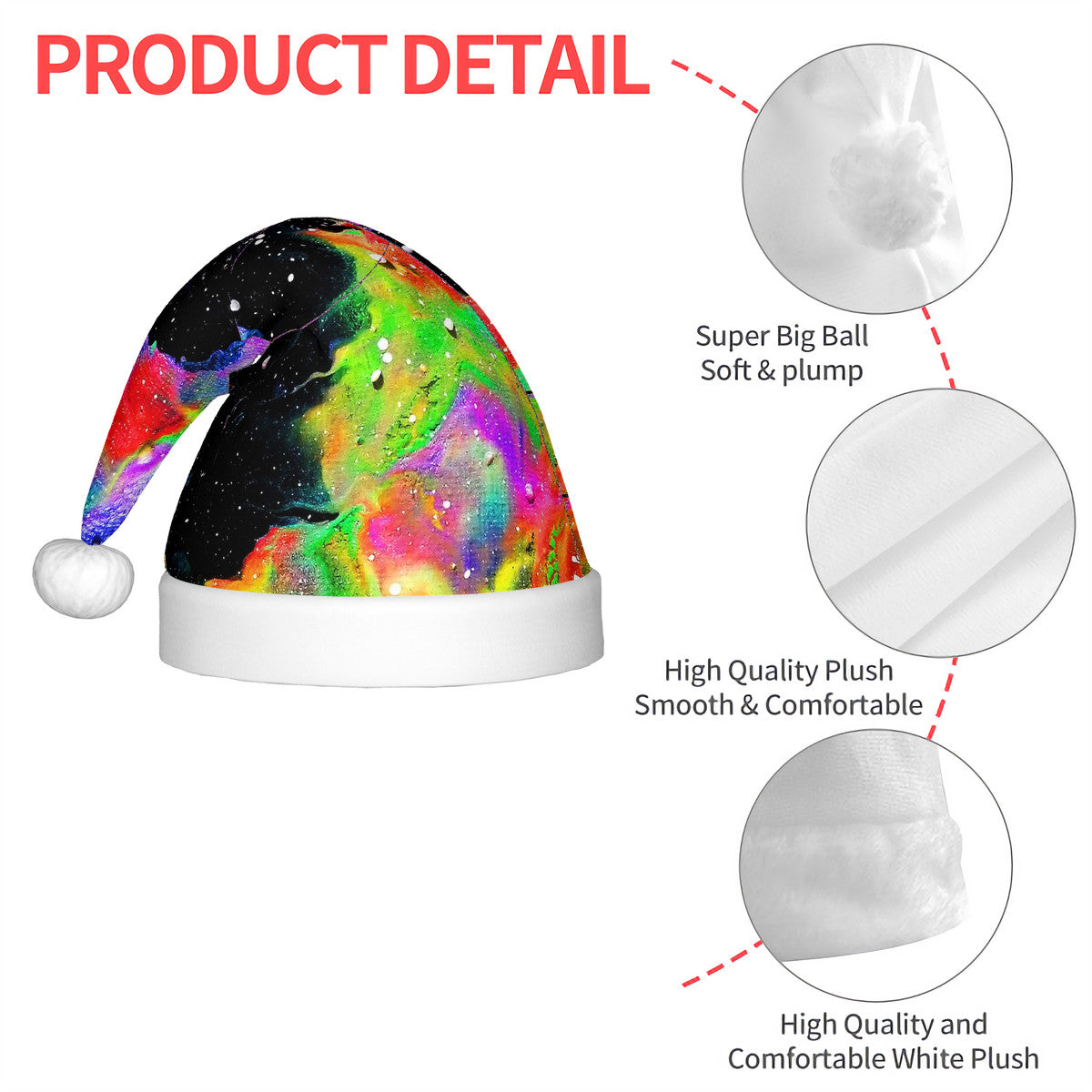 Galactic Rainbow Red Adult Glowing Plush Christmas Hat