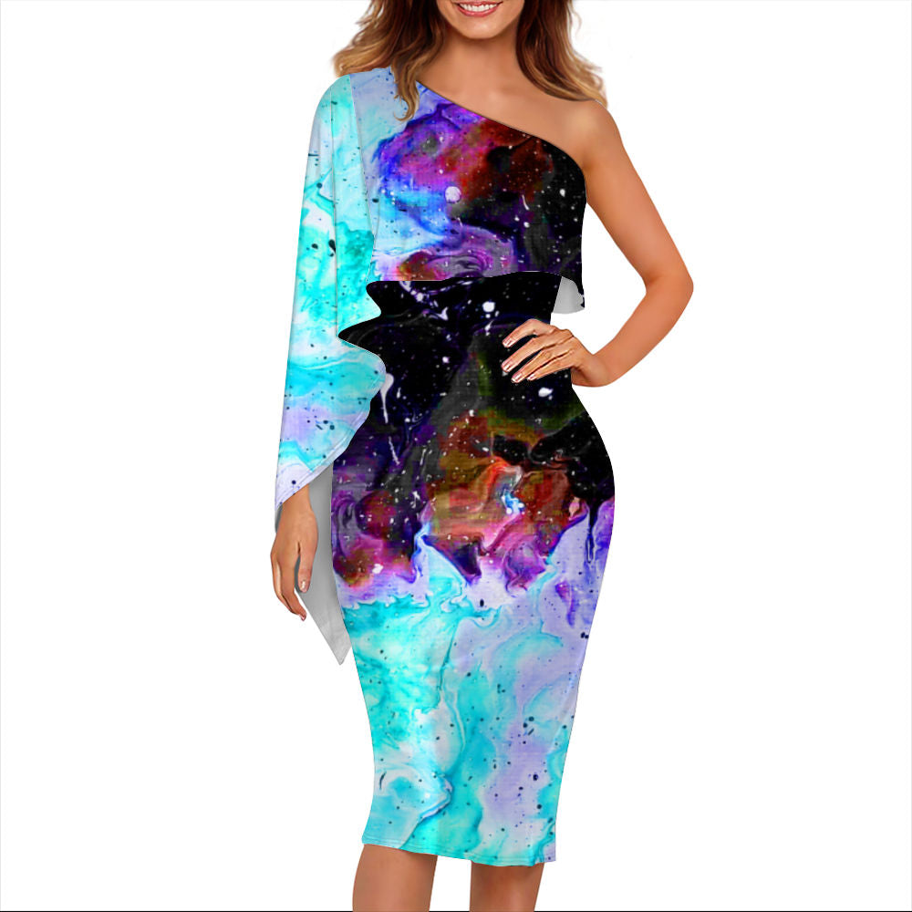 Galactic Fire One Shoulder Bodycon Dress