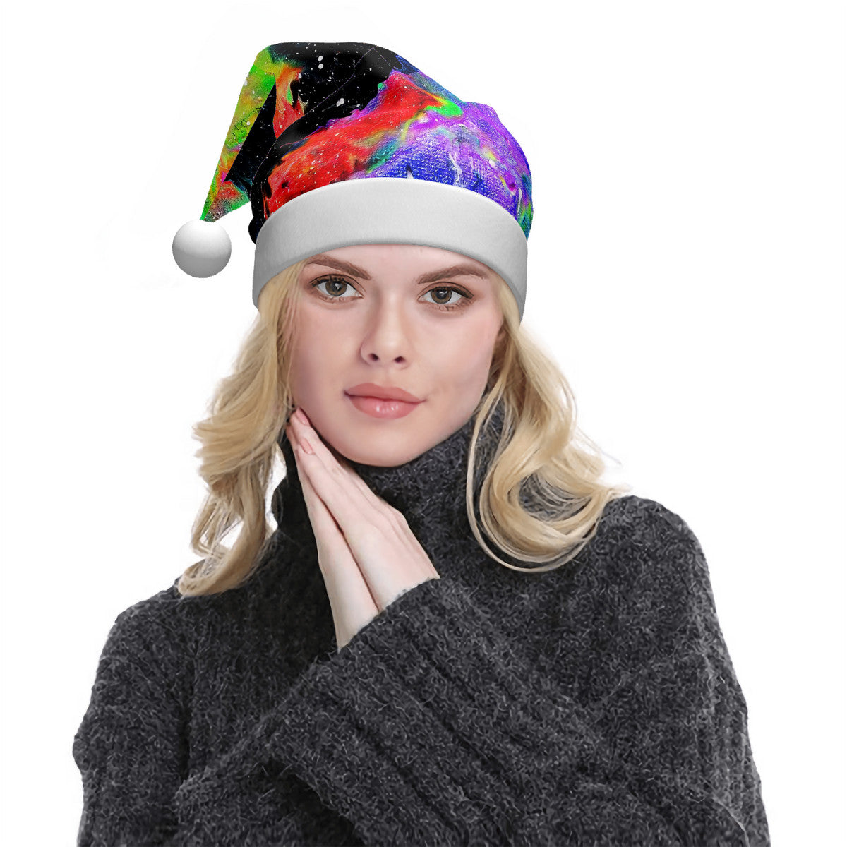 Galactic Rainbow Adult Glowing Plush Christmas Hat