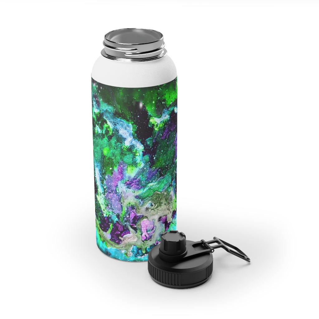 Green Galaxy Stainless Steel Water Bottle, Sports Lid