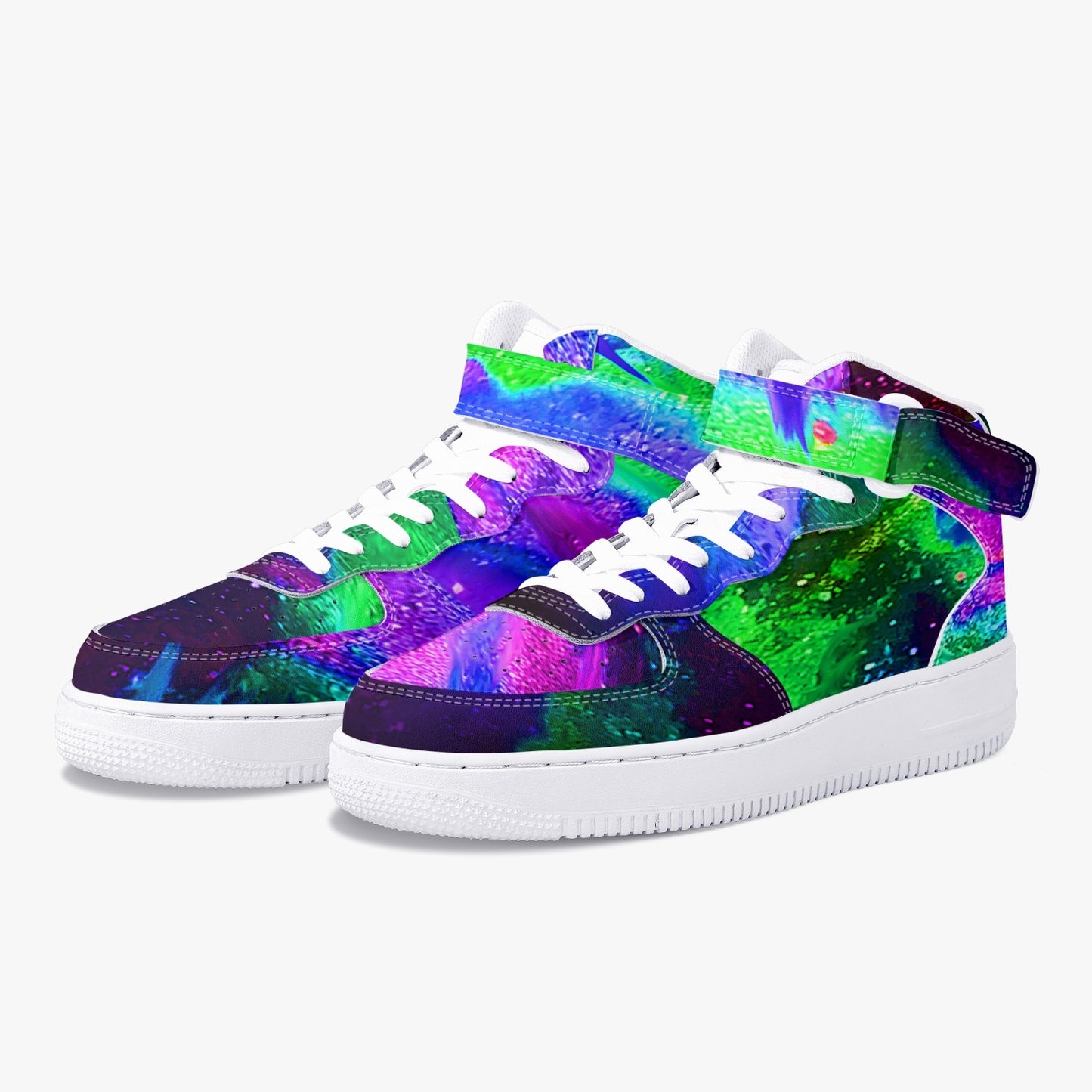 Explosive Nebula Green High-Top Leather Sports Sneakers