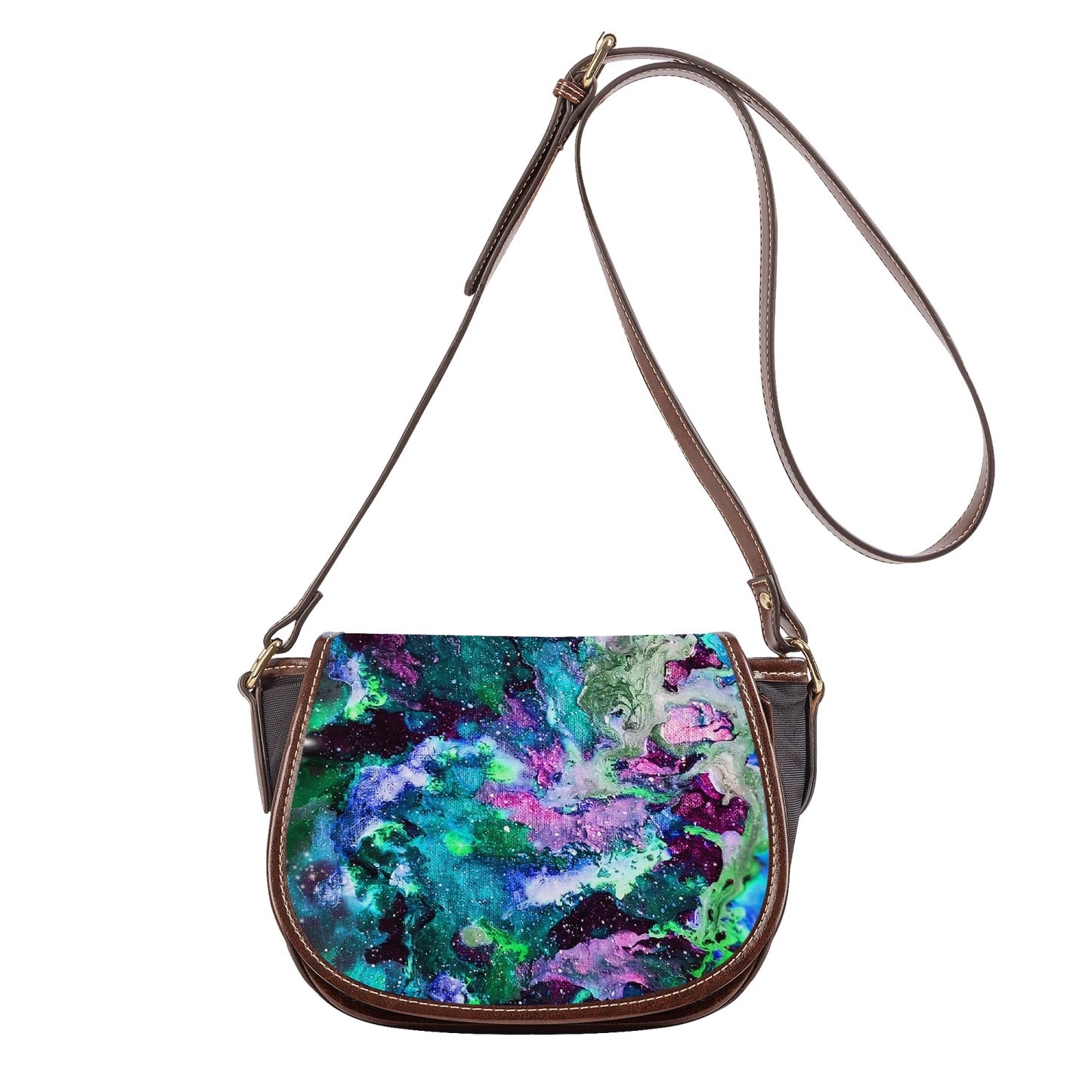 Galaxy: Turquoise Leather Flap Saddle Bag