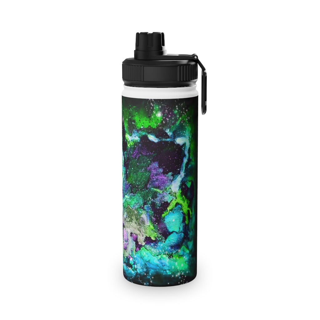 Green Galaxy Stainless Steel Water Bottle, Sports Lid