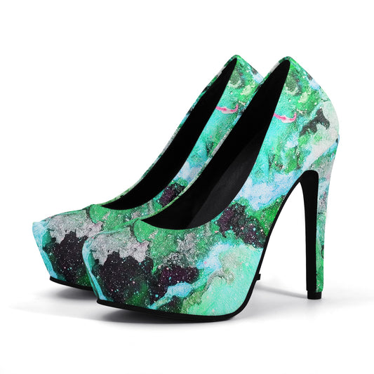 Galaxy Turquoise Women Platform Pumps 5 Inch High Heels