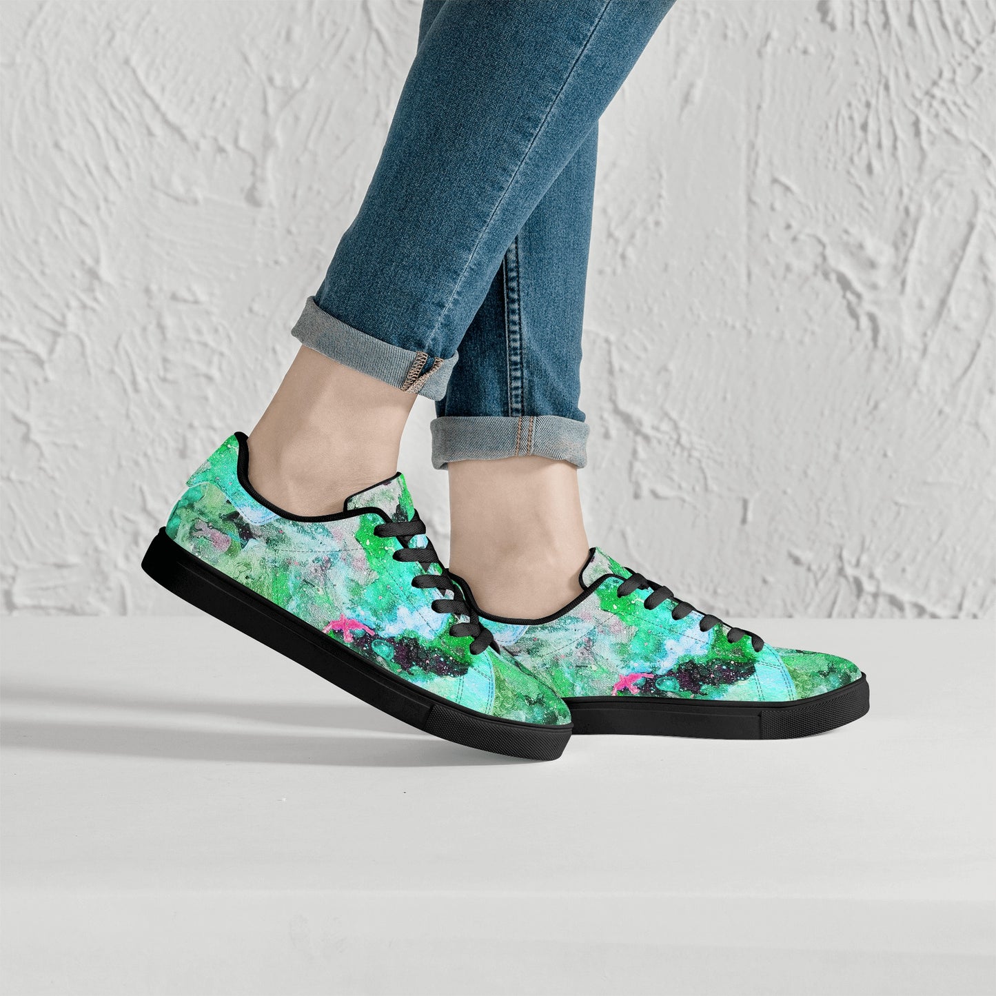 Galaxy Teal Womens Low Top Leather Sneakers