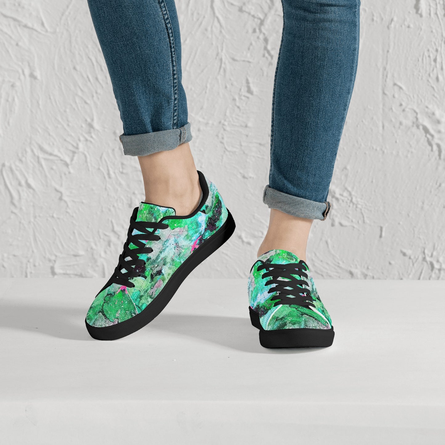 Galaxy Teal Womens Low Top Leather Sneakers