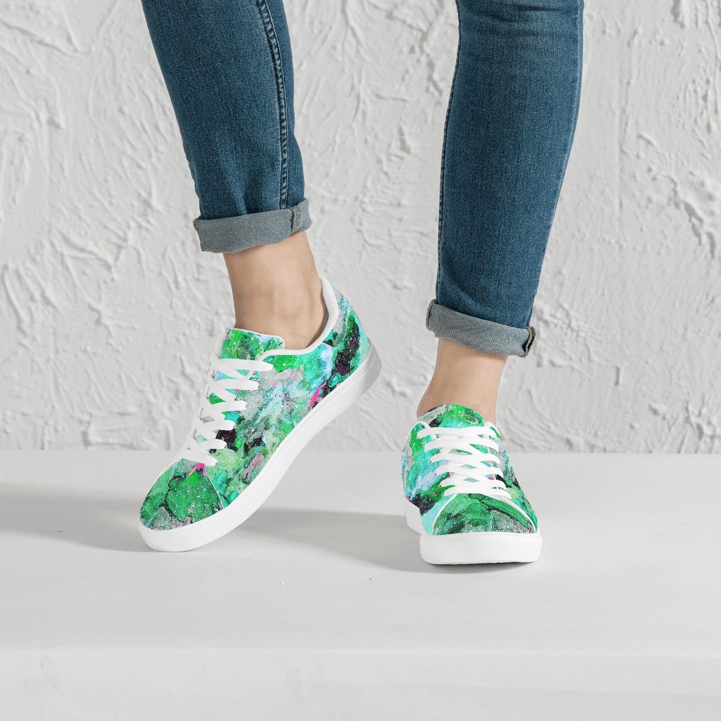 Galaxy Teal Womens Low Top Leather Sneakers