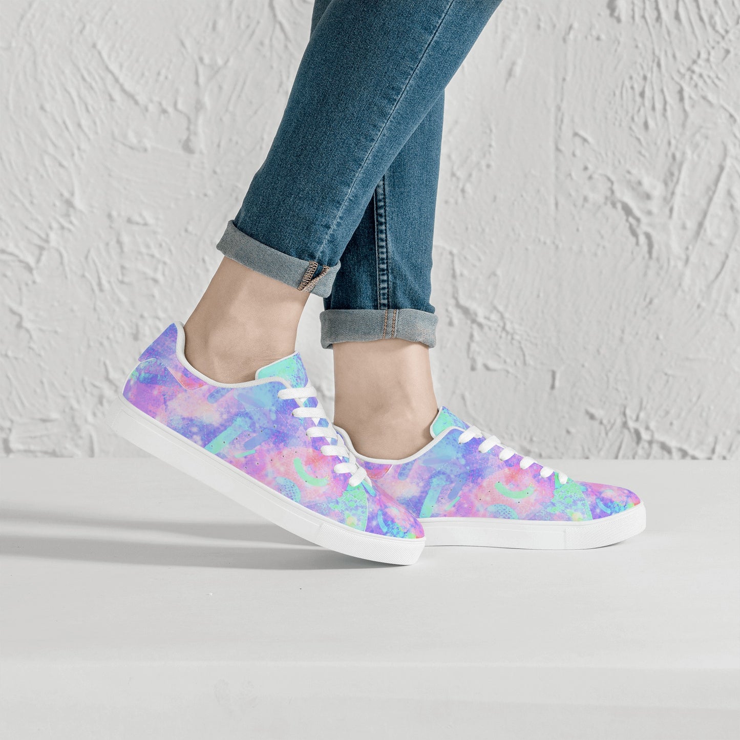 Pastel Skies Womens Low Top Leather Sneakers