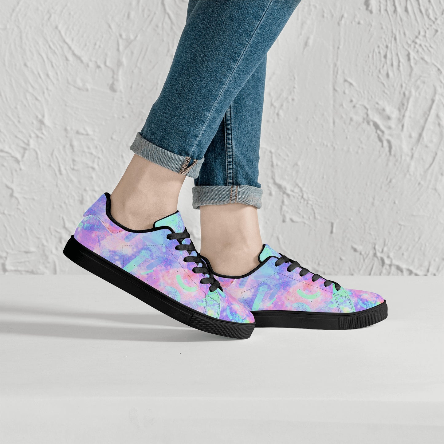 Pastel Skies Womens Low Top Leather Sneakers