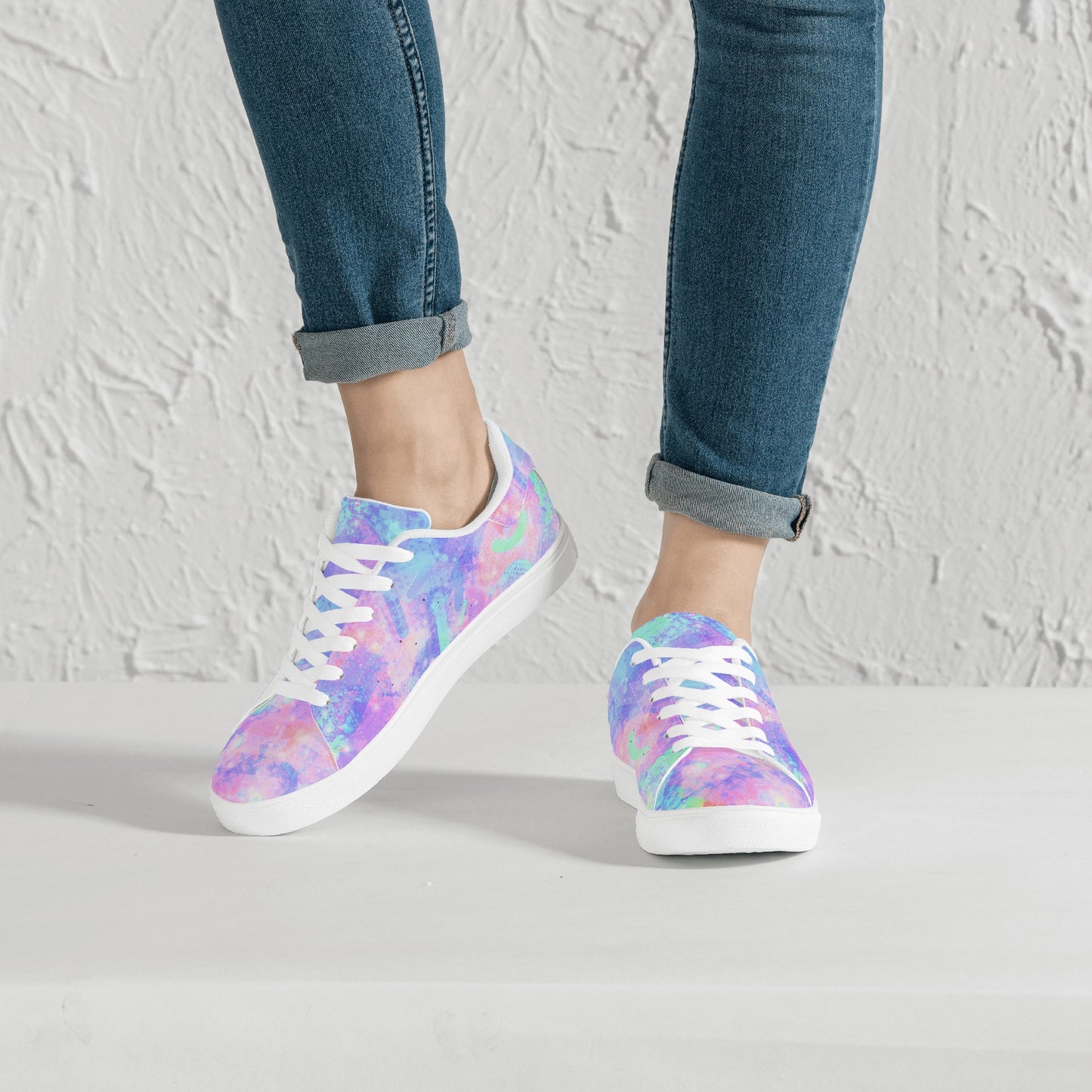 Pastel Skies Womens Low Top Leather Sneakers