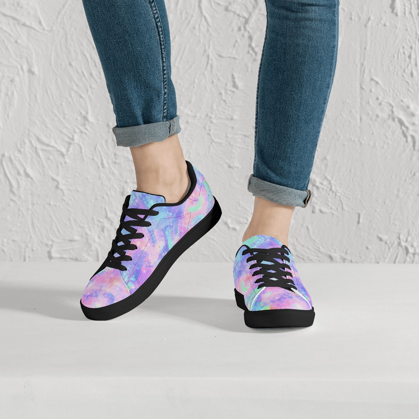 Pastel Skies Womens Low Top Leather Sneakers