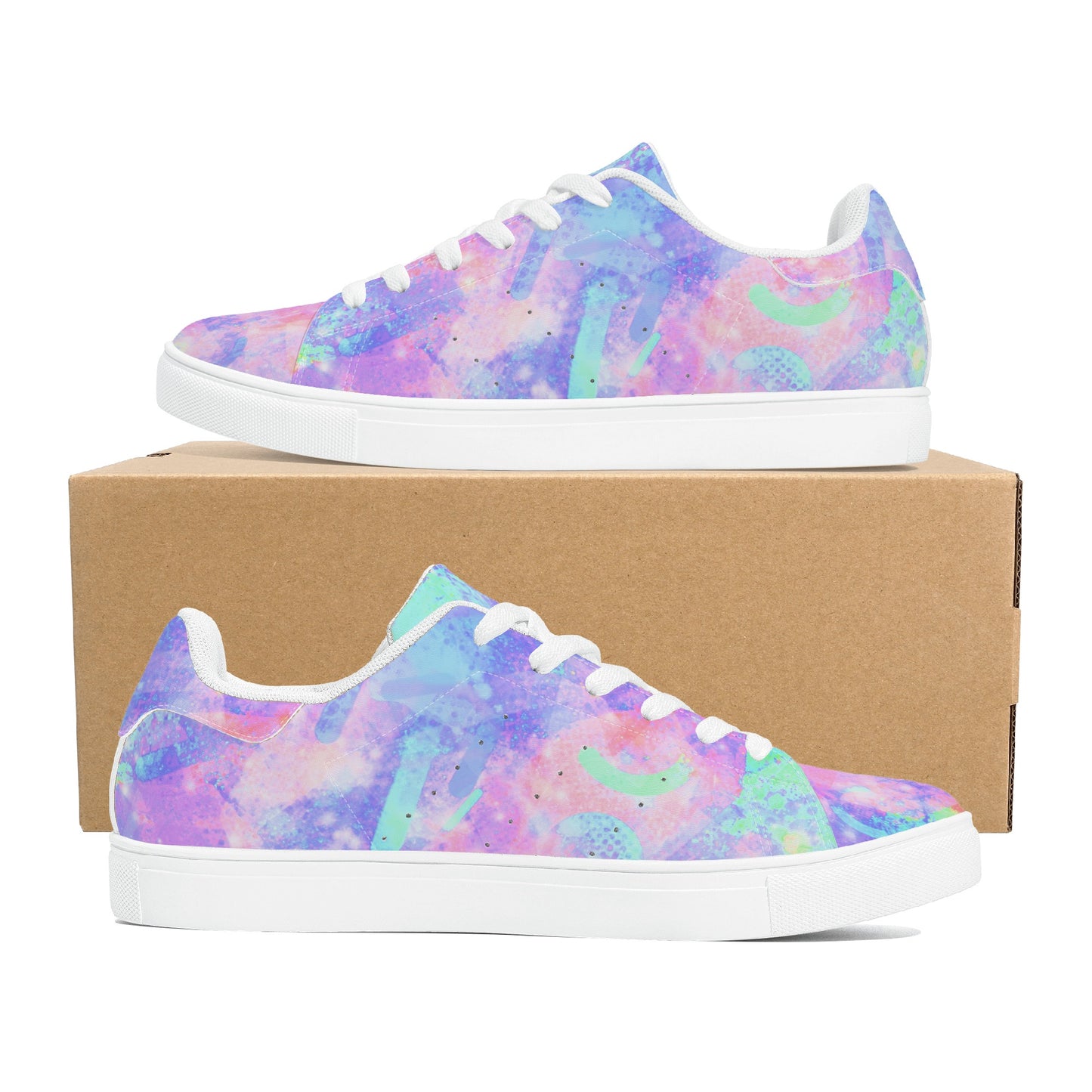 Pastel Skies Womens Low Top Leather Sneakers