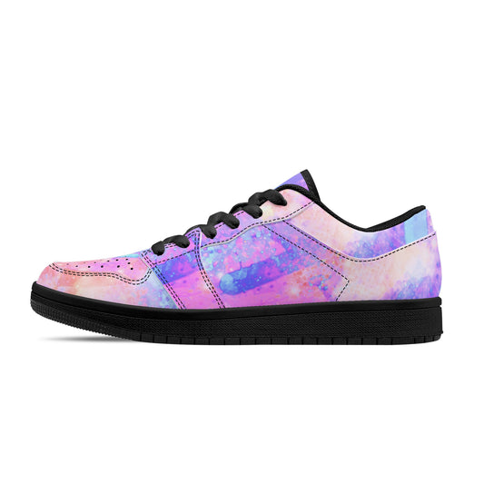 Pastel Skies Mens Black Low Top Leather Sneakers