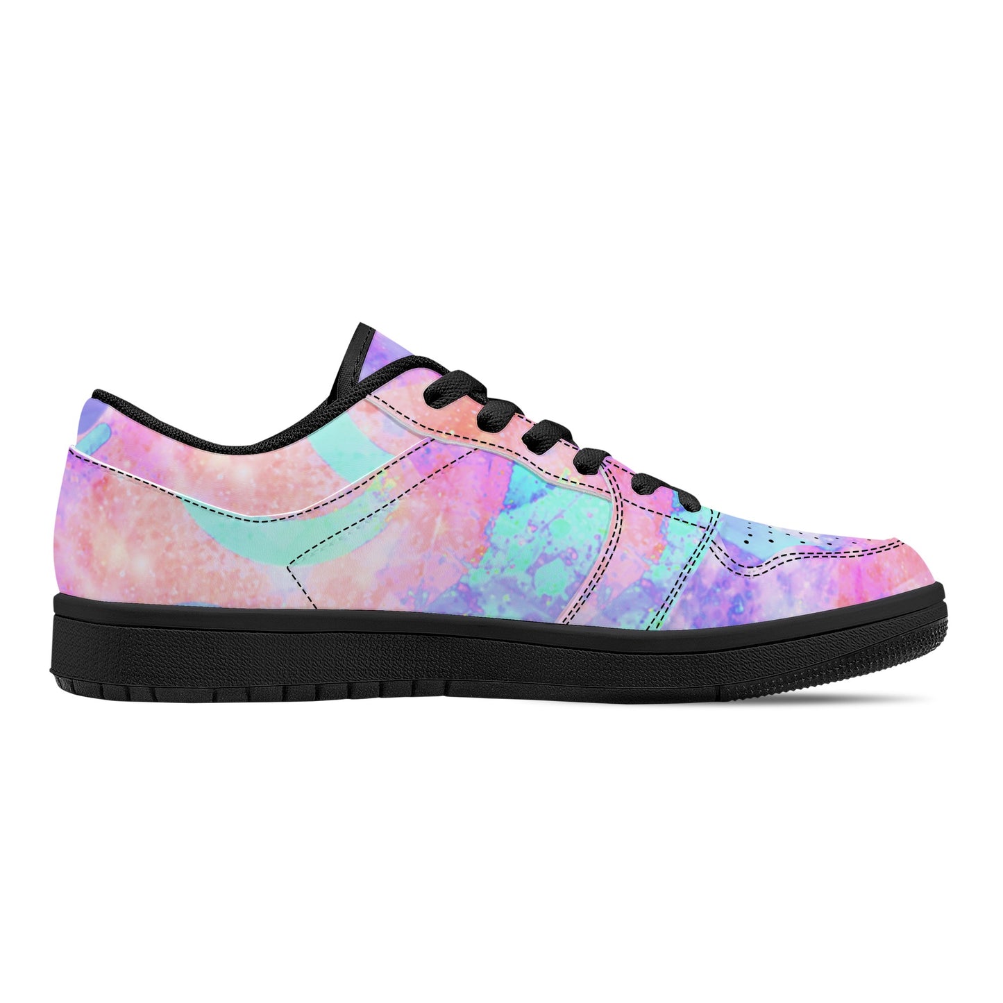 Pastel Skies Mens Black Low Top Leather Sneakers