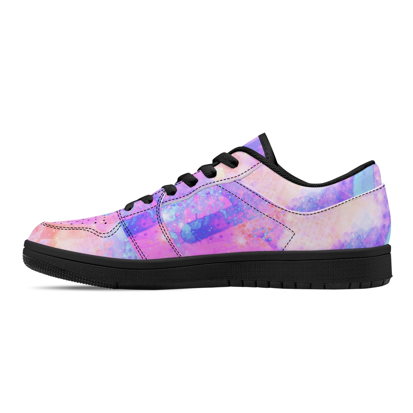 Pastel Skies Mens Black Low Top Leather Sneakers