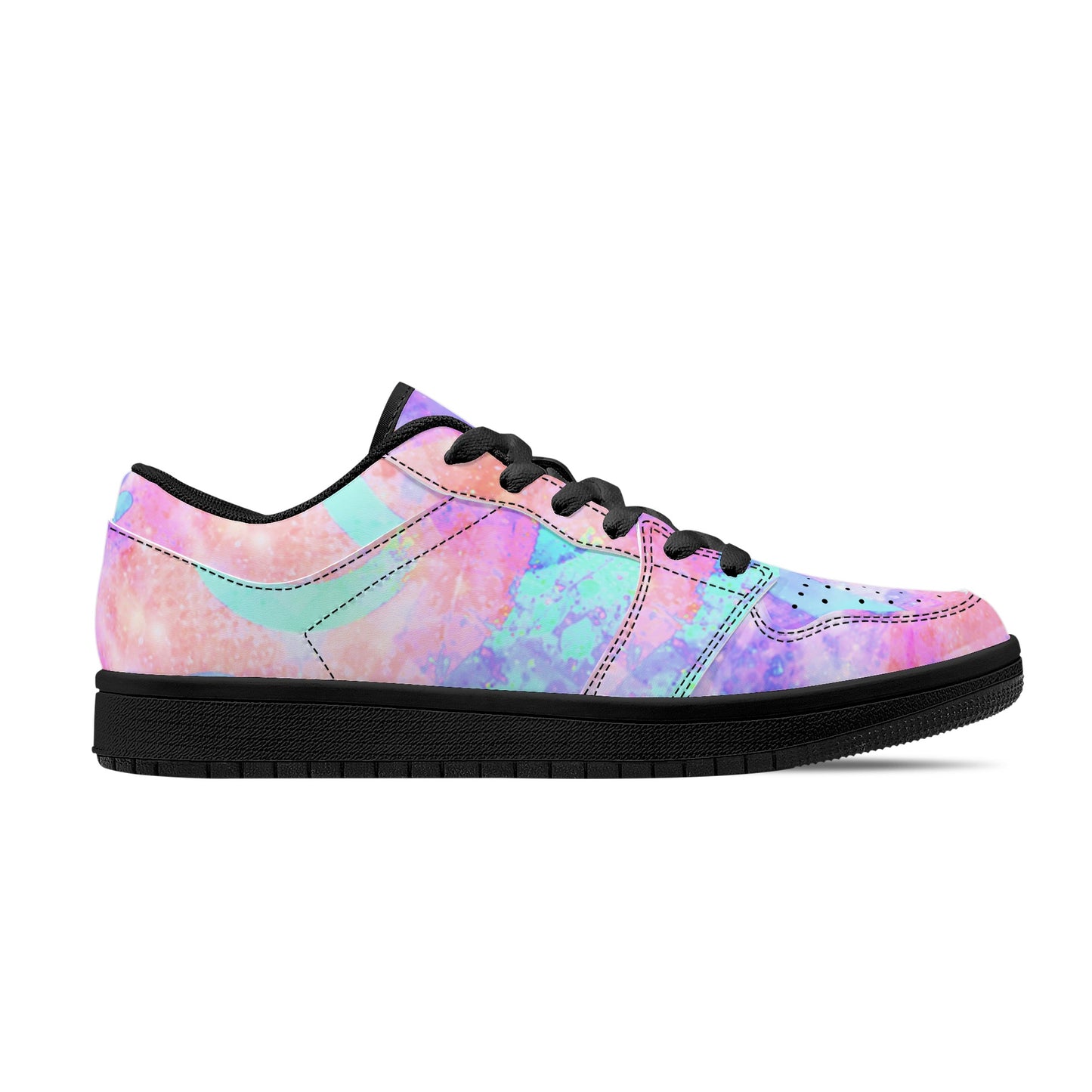 Pastel Skies Mens Black Low Top Leather Sneakers