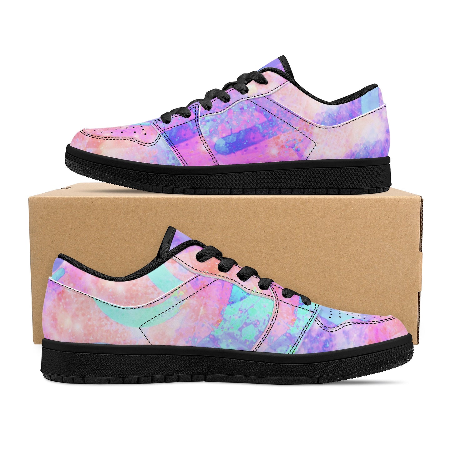 Pastel Skies Mens Black Low Top Leather Sneakers