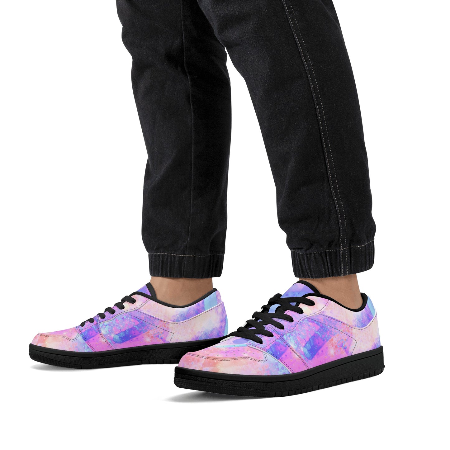 Pastel Skies Mens Black Low Top Leather Sneakers