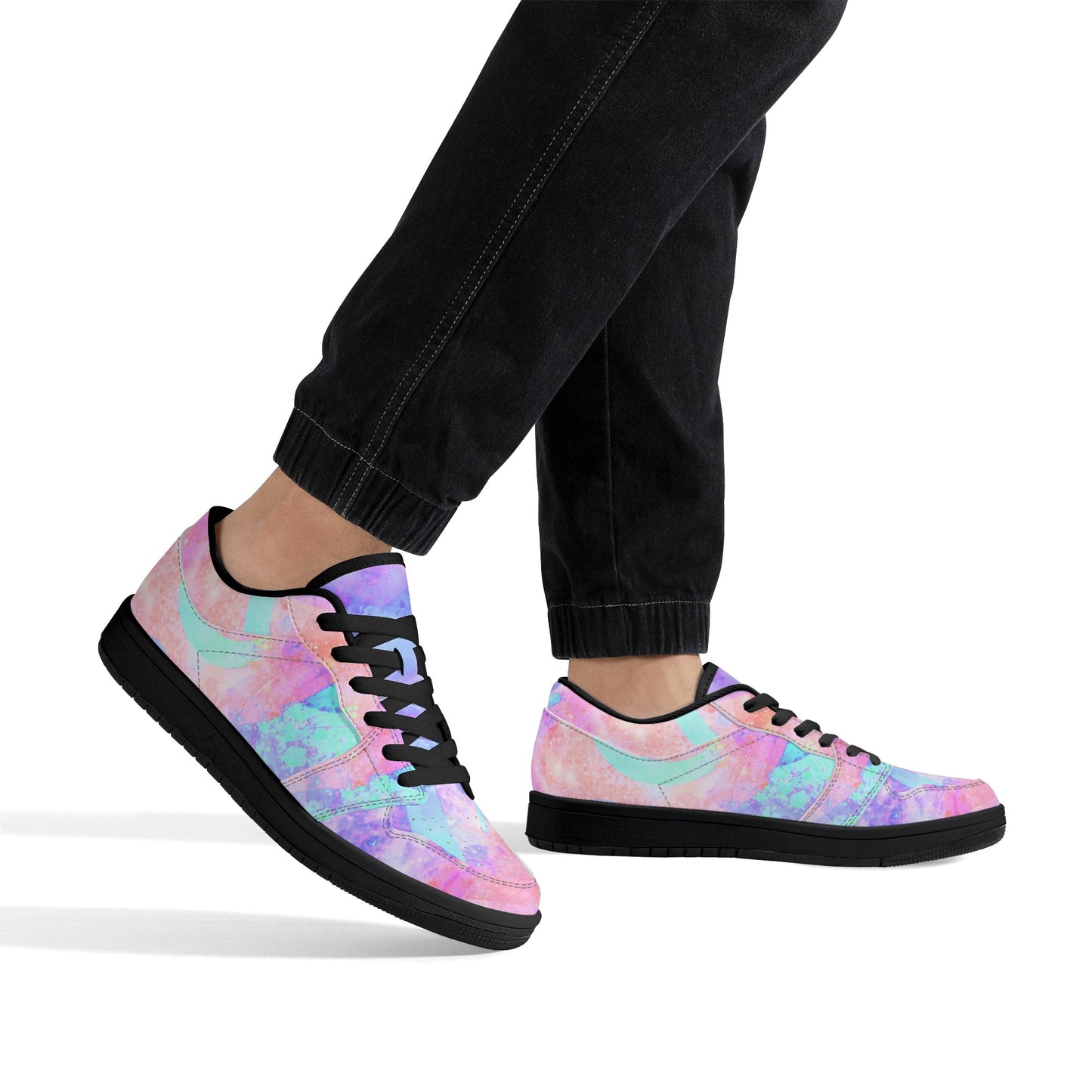 Pastel Skies Mens Black Low Top Leather Sneakers