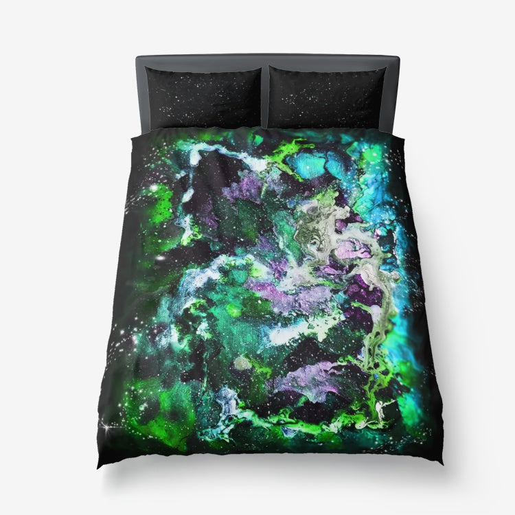 Green Galaxy Microfiber Duvet Cover