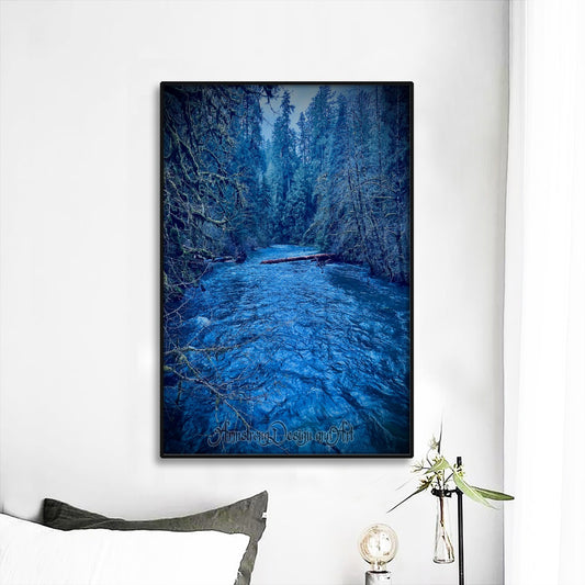 Winter River Black Frame Mural