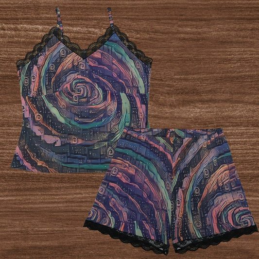 Galactic Whirlpool Women's Cami Home Suit With Lace Edge