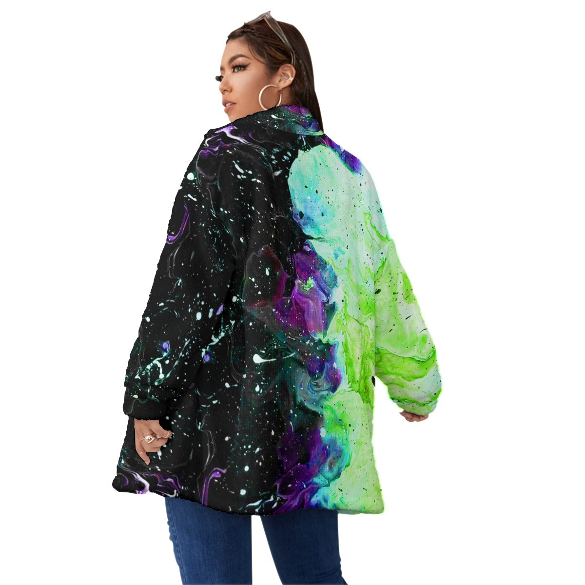 Galactic Fire Unisex Borg Fleece Stand-up Collar Coat With Zipper Closure(Plus Size)