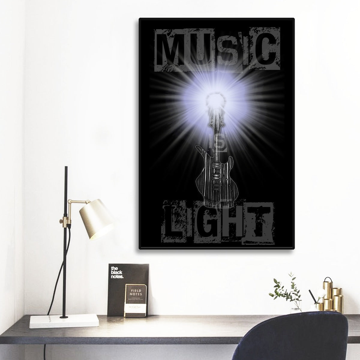 Music is Light Black Frame Mural