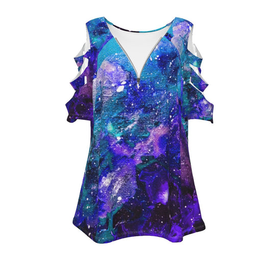 Galactic Love Women's Casual Top with Petal Short Sleeve