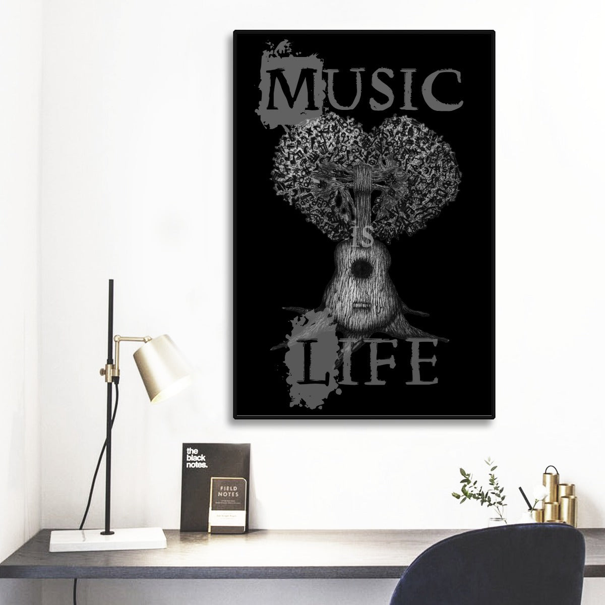 Music is Life Black Frame Mural