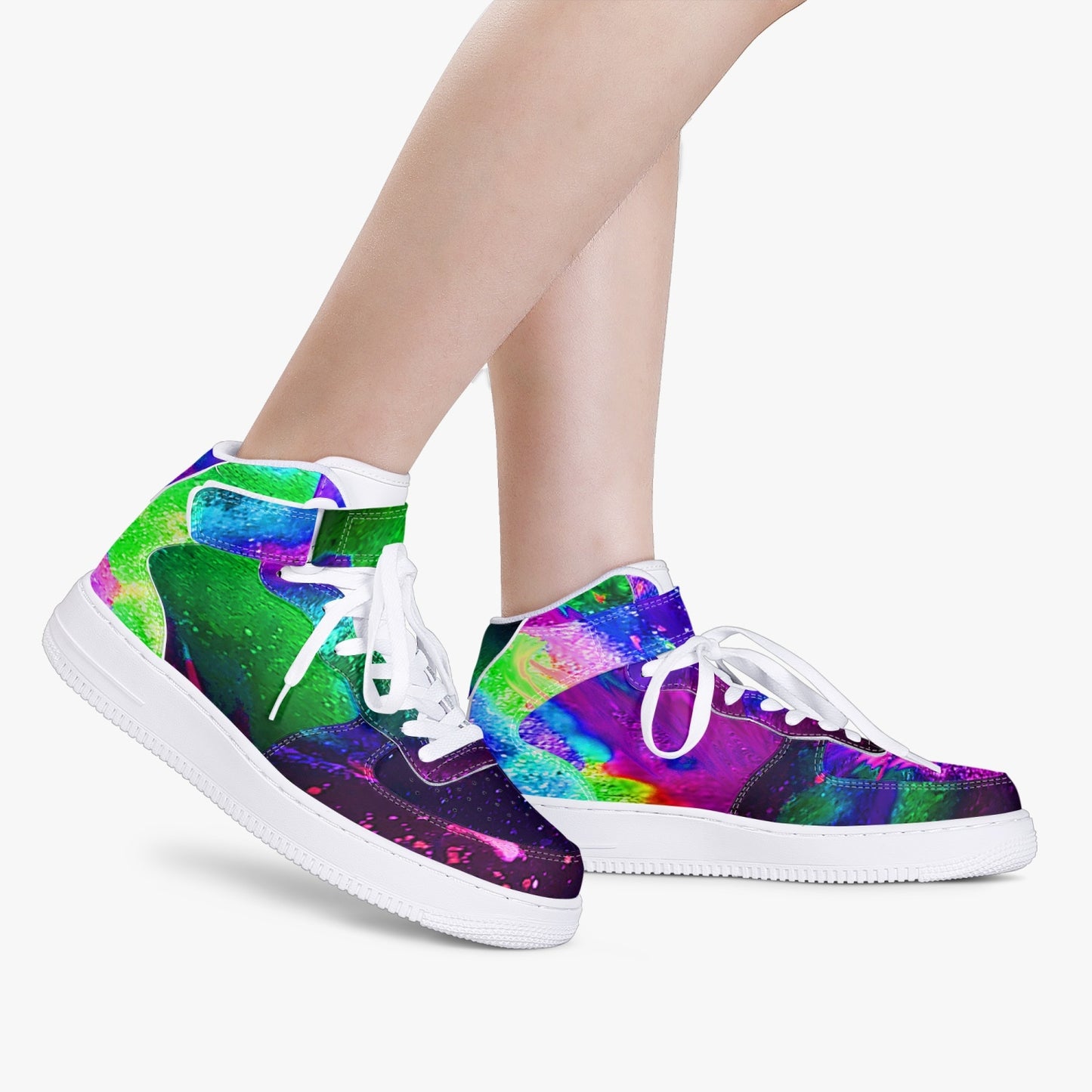 Explosive Nebula Green High-Top Leather Sports Sneakers