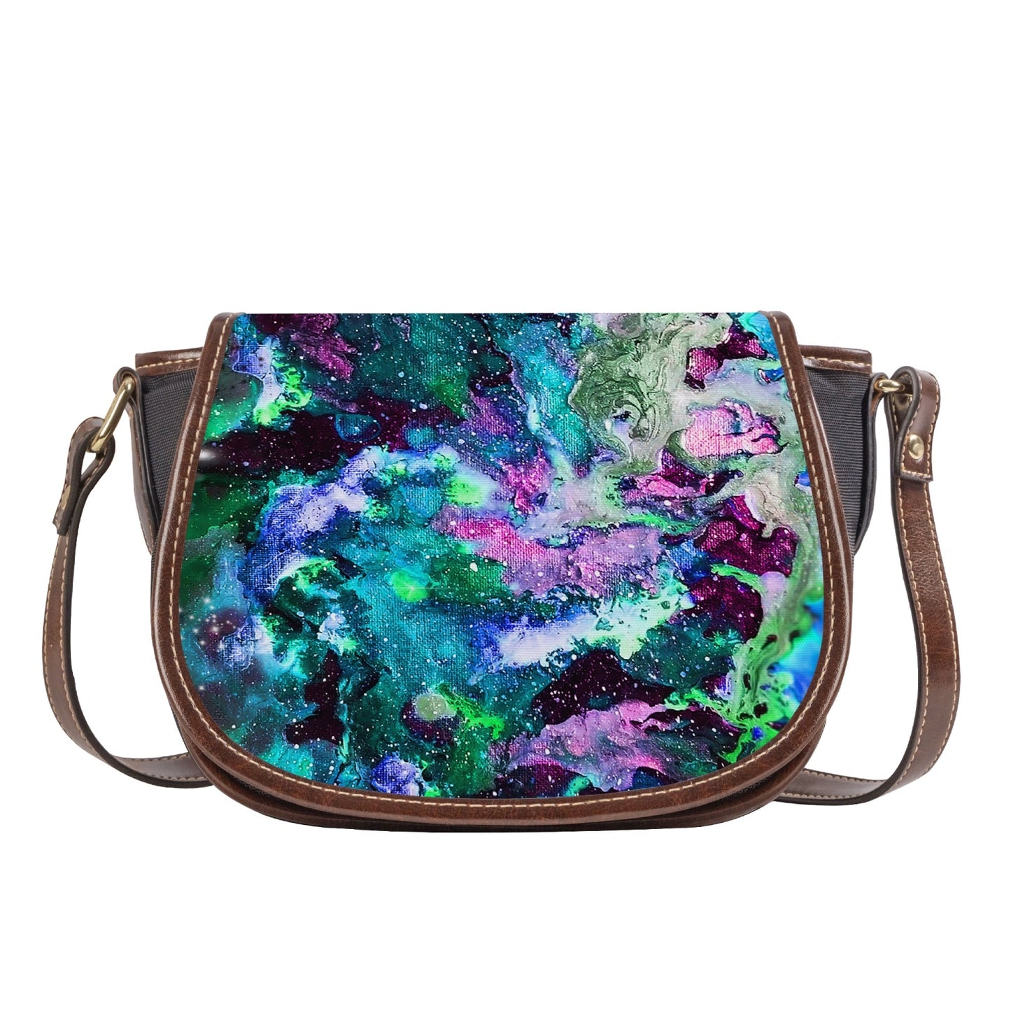 Galaxy: Turquoise Leather Flap Saddle Bag