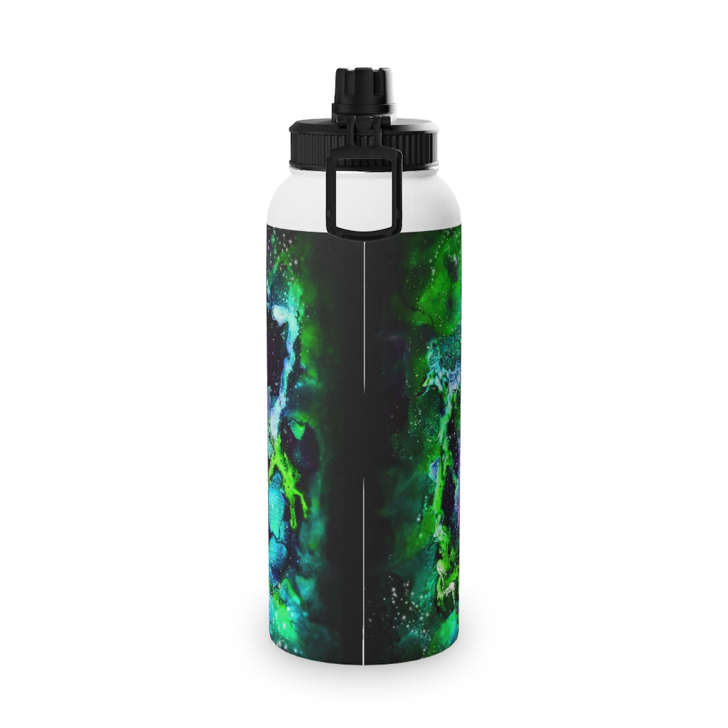 Green Galaxy Stainless Steel Water Bottle, Sports Lid