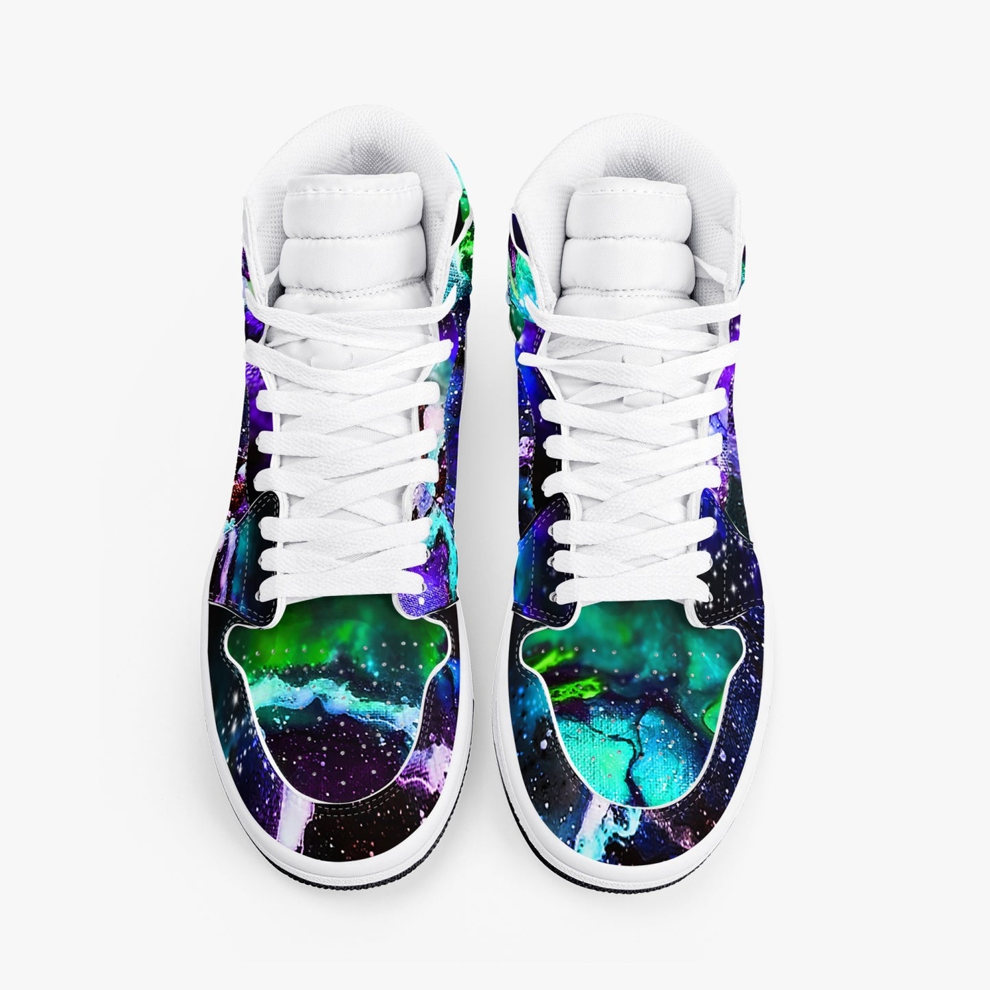 Teal and Purple Galaxy Black High-Top Leather Sneakers