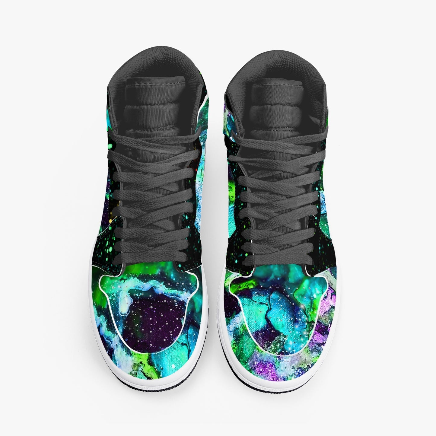 Green Galaxy/Green Star Party  Black High-Top Leather Sneakers