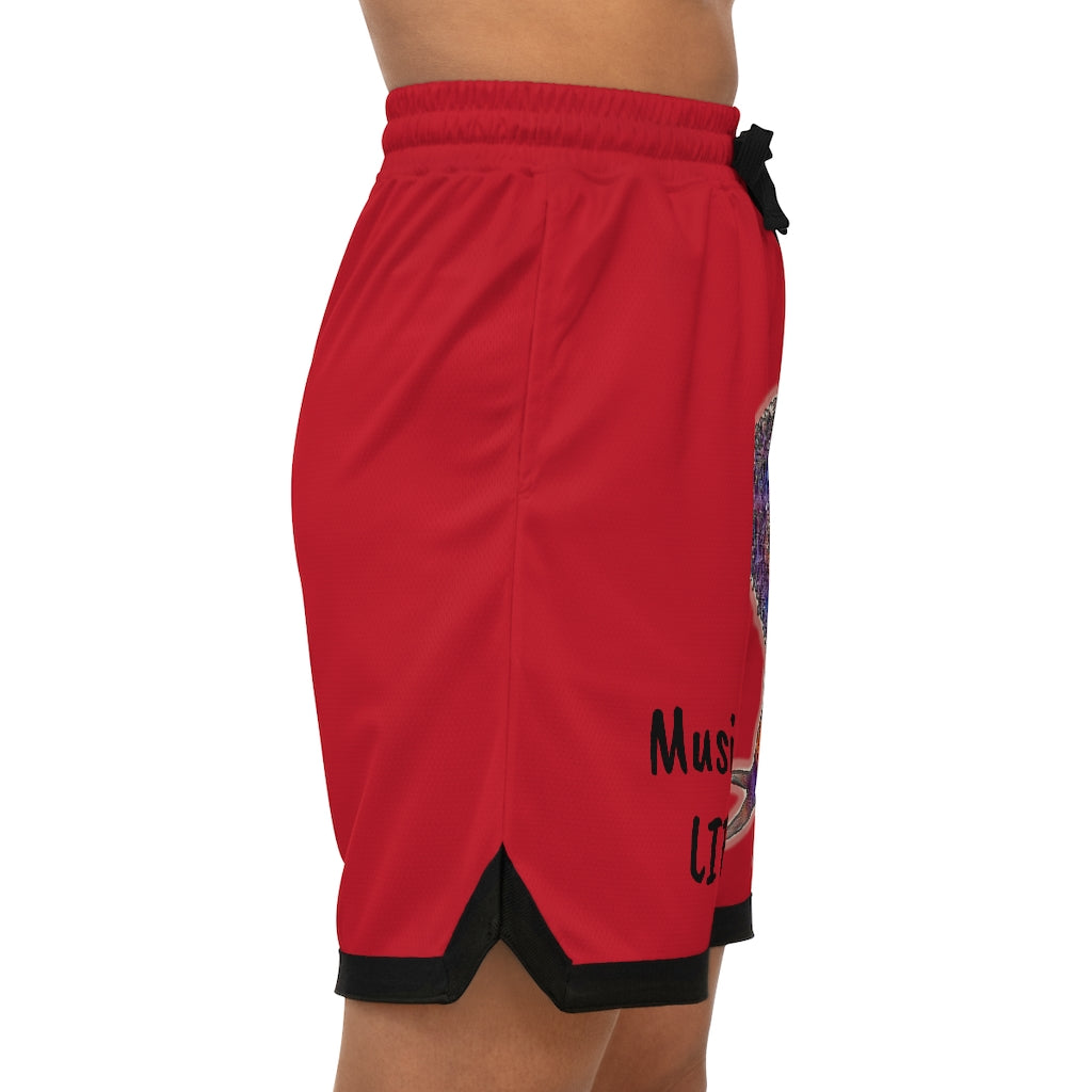 Music is Life 1 Basketball Rib Shorts - Red