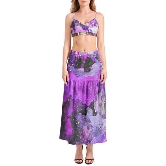 Fly High: Magenta Bralette Top and High Slit Thigh Skirt Set